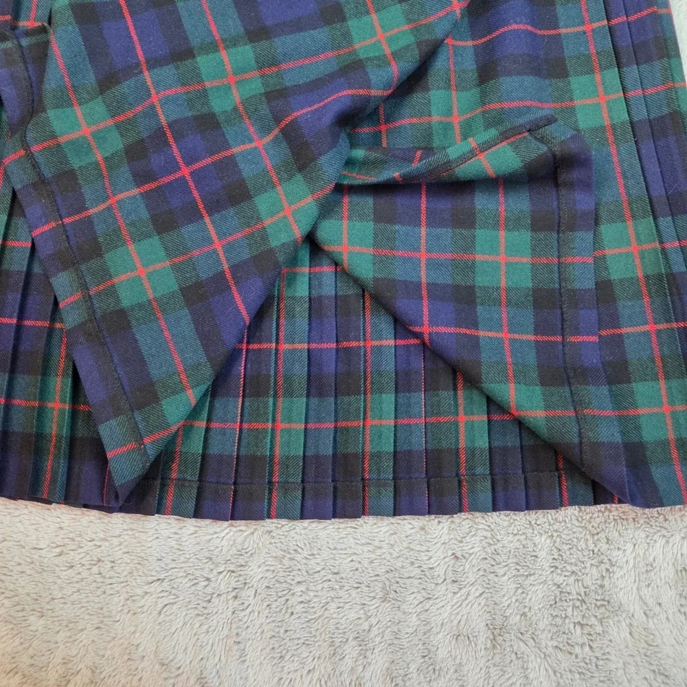 Archie Brown Son Wool Kilt Skirt Womens Sz 18 Plaid Pleated Wrap Midi Blue Green